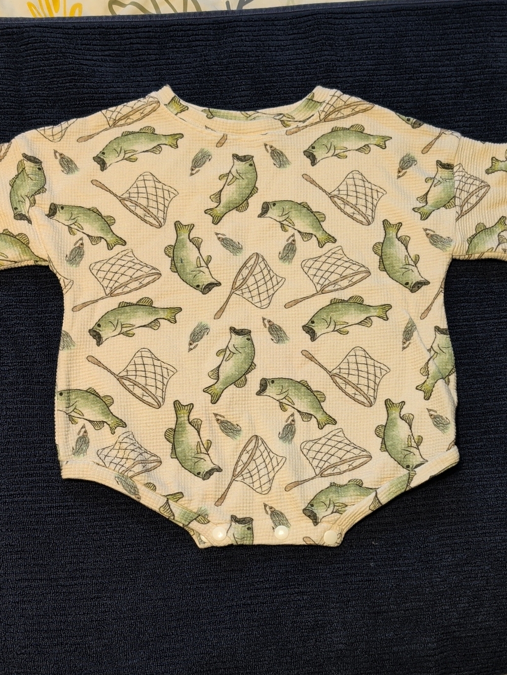 Dear Aspen Cream Kids Bodysuit with Green Fish & Net Print